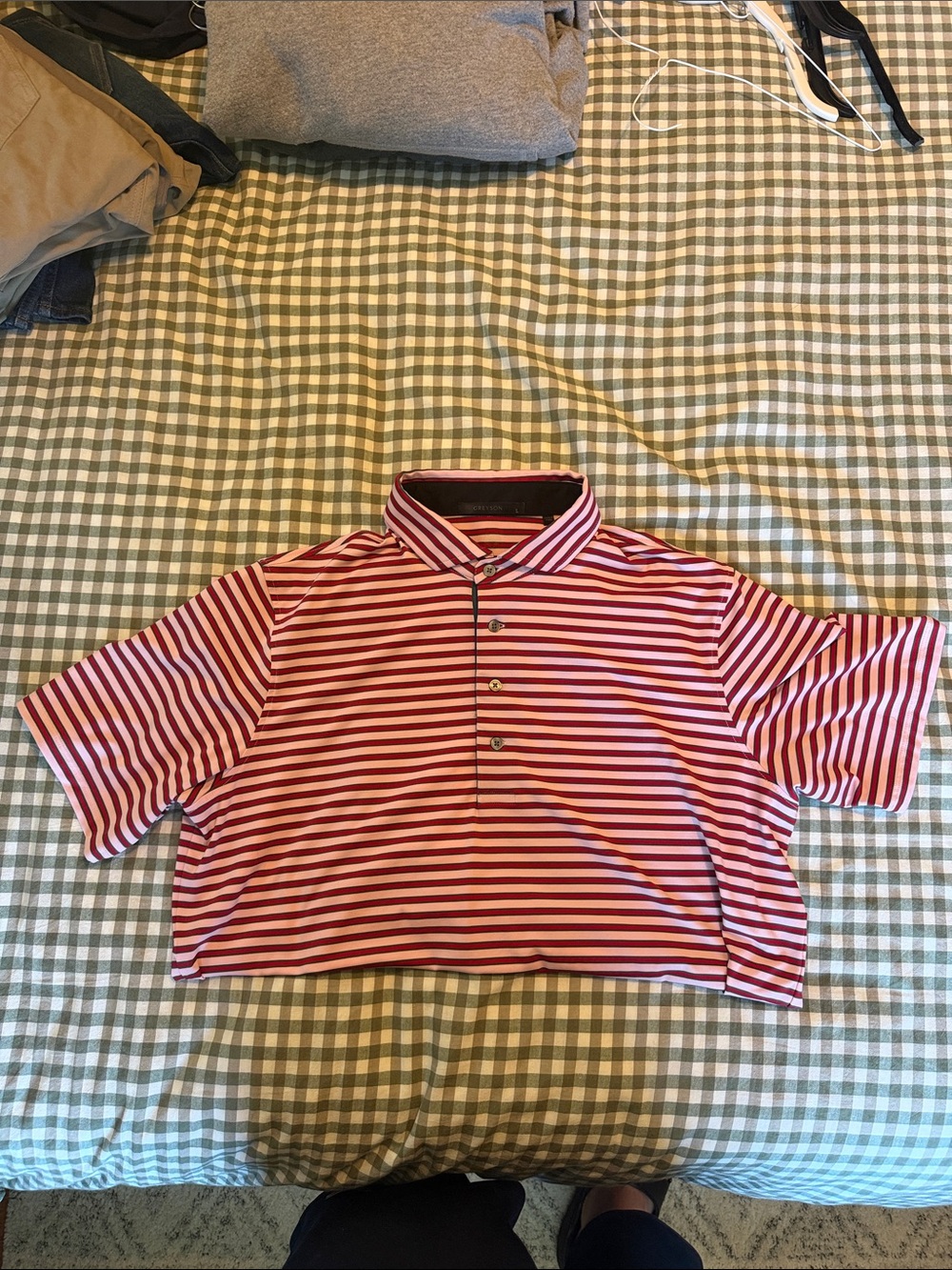 New Greyson Striped Polo Shirt - Red/White